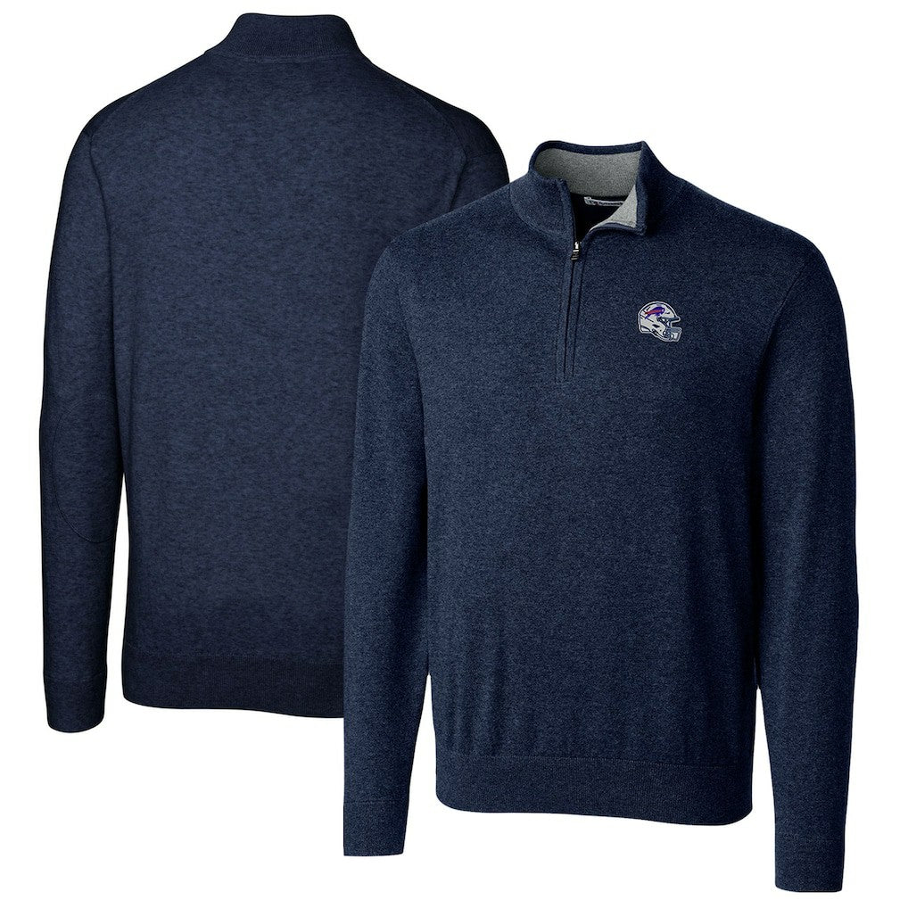 Buffalo Bills Cutter & Buck Helmet Lakemont Tri-Blend Quarter-Zip Pullover Sweater Navy | NFL