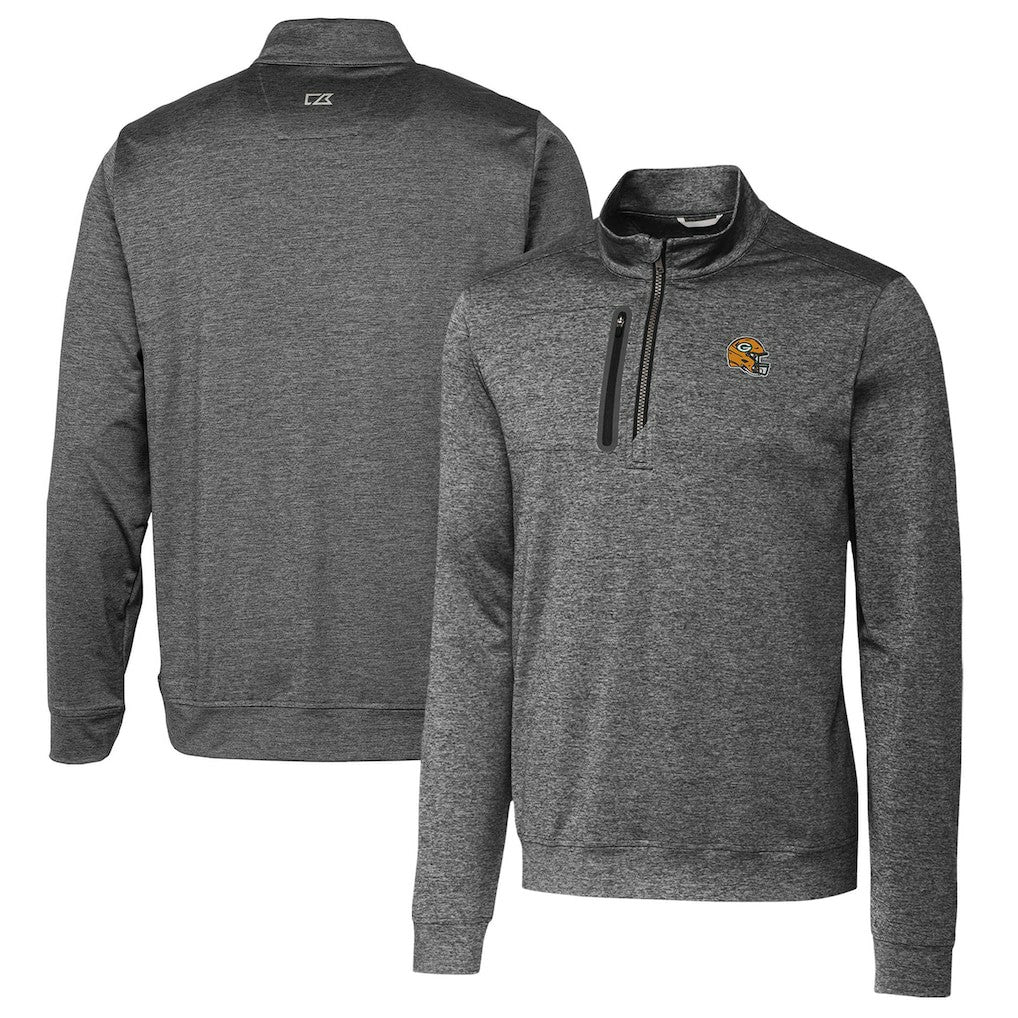 Green Bay Packers Cutter & Buck Helmet Stealth Heathered Quarter-Zip Pullover Top Gray | NFL