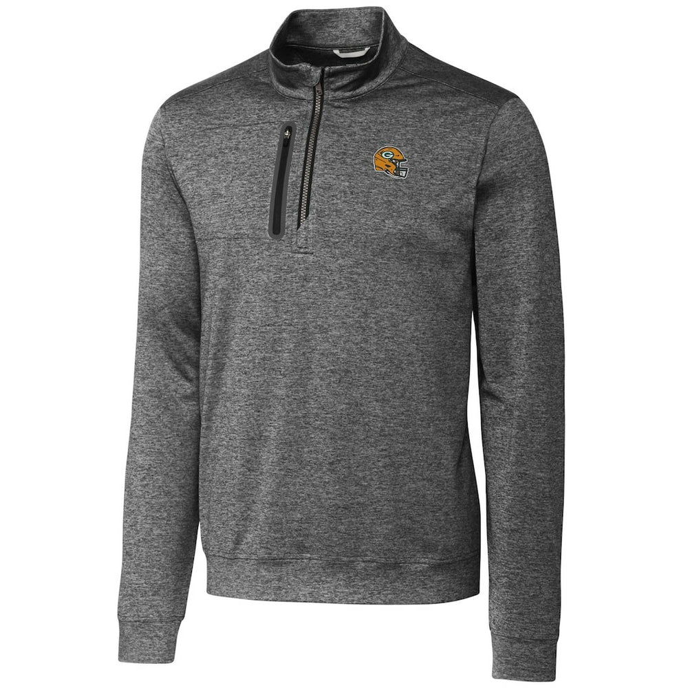 Green Bay Packers Cutter & Buck Helmet Stealth Heathered Quarter-Zip Pullover Top Gray | NFL