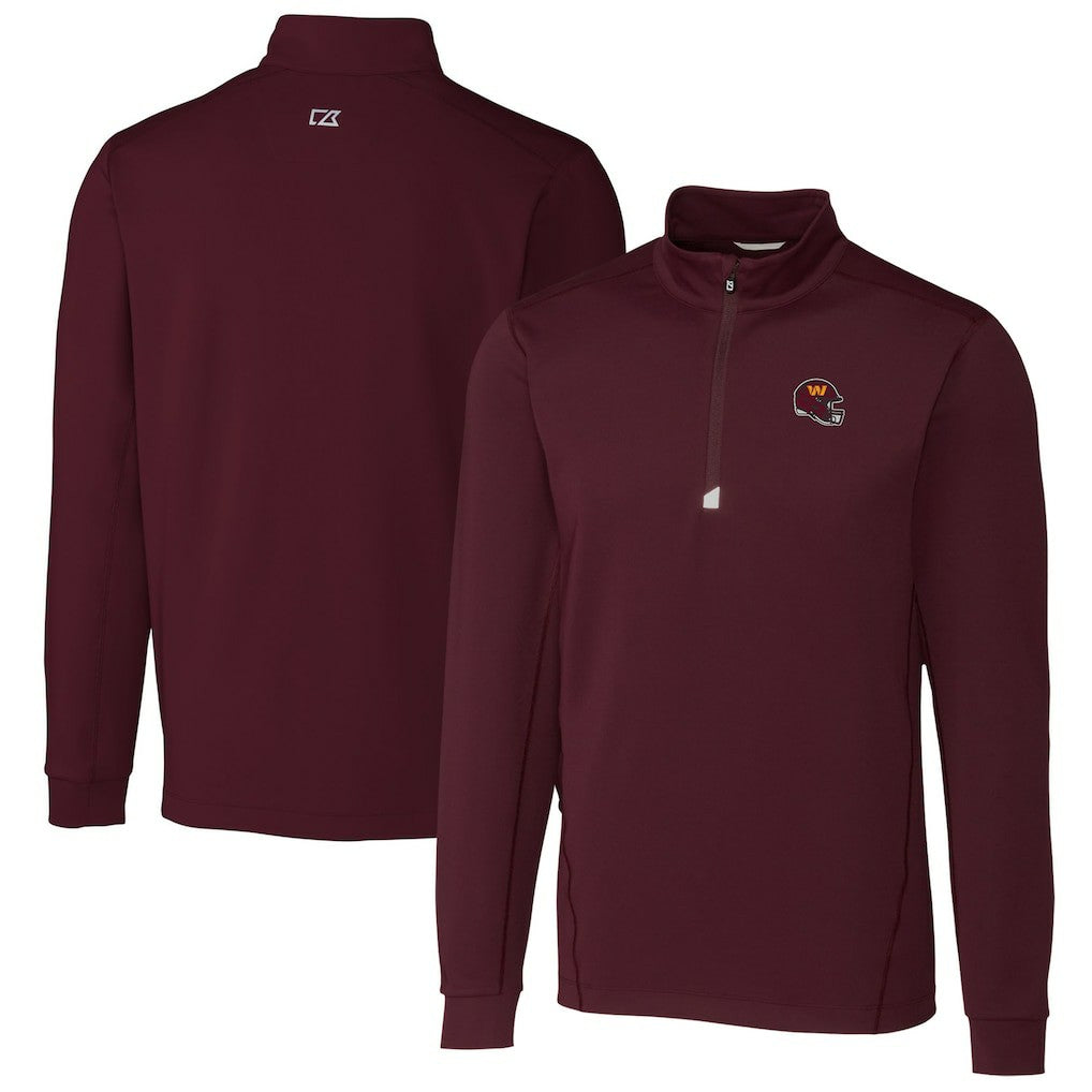 Washington Commanders Cutter & Buck Helmet Traverse Stretch Quarter-Zip Pullover Top Burgundy | NFL