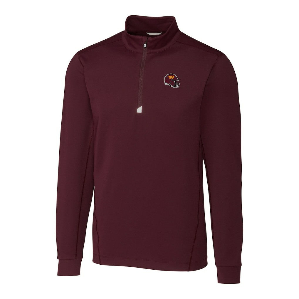 Washington Commanders Cutter & Buck Helmet Traverse Stretch Quarter-Zip Pullover Top Burgundy | NFL