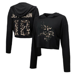 Justin Jefferson Minnesota Vikings Majestic Threads Women's Leopard Player Name & Number Long Sleeve Cropped Hoodie Black | NFL