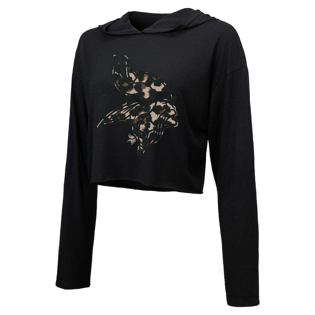 Justin Jefferson Minnesota Vikings Majestic Threads Women's Leopard Player Name & Number Long Sleeve Cropped Hoodie Black | NFL