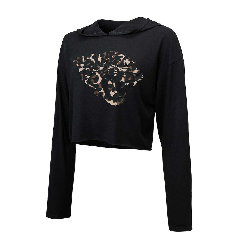Trevor Lawrence Jacksonville Jaguars Majestic Threads Women's Leopard Player Name & Number Long Sleeve Cropped Hoodie Black | NFL