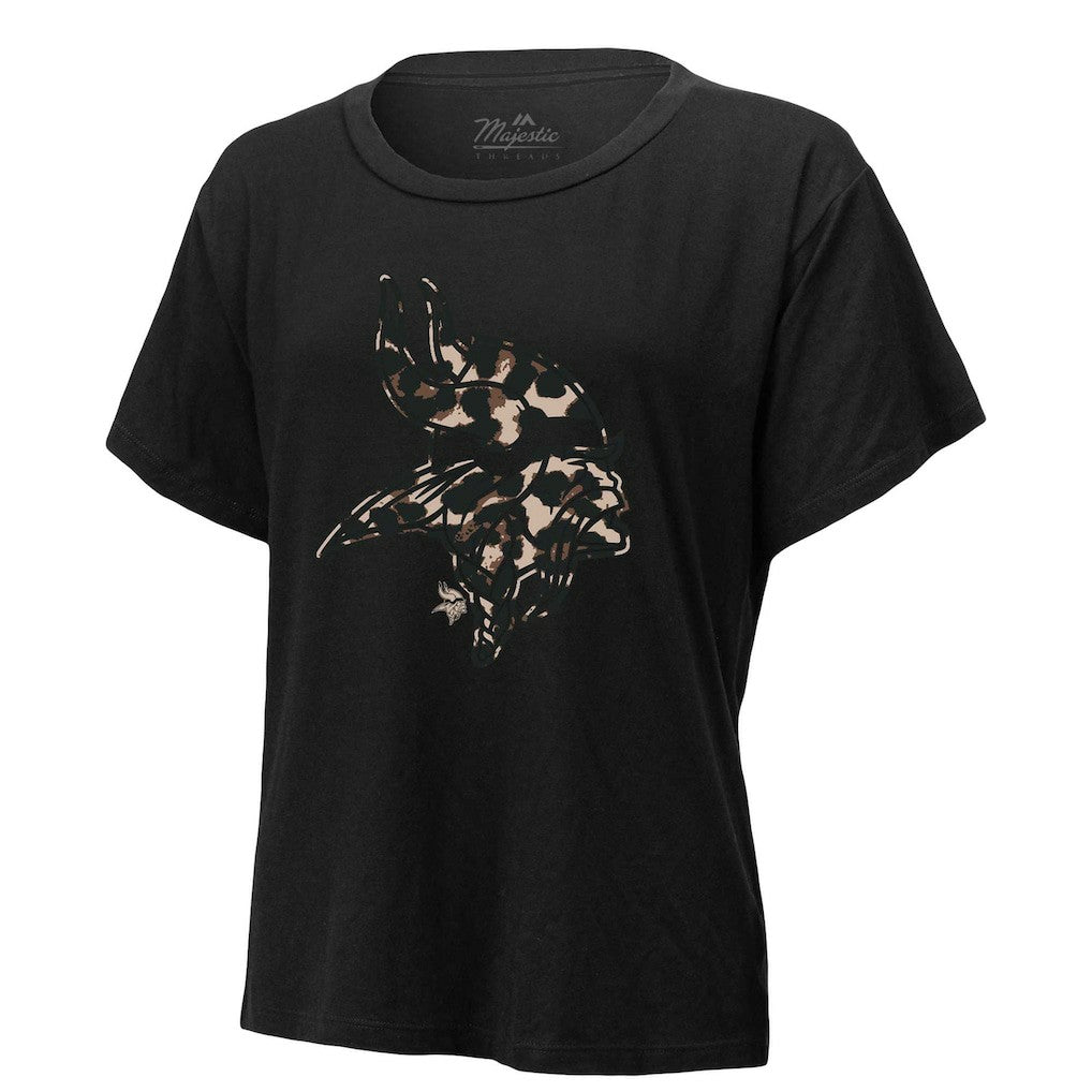 Justin Jefferson Minnesota Vikings Majestic Threads Women's Leopard Player Name & Number T-Shirt Black | NFL