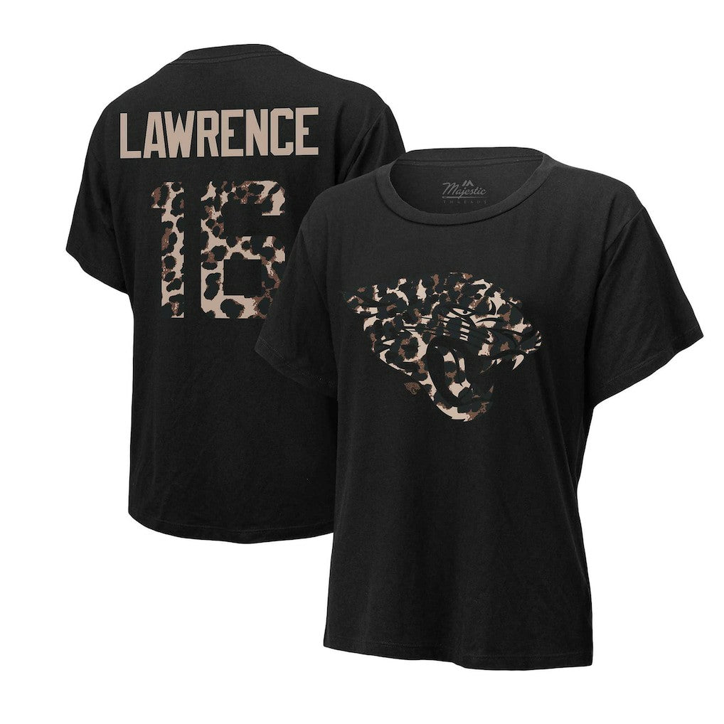 Trevor Lawrence Jacksonville Jaguars Majestic Threads Women's Leopard Player Name & Number T-Shirt Black | NFL
