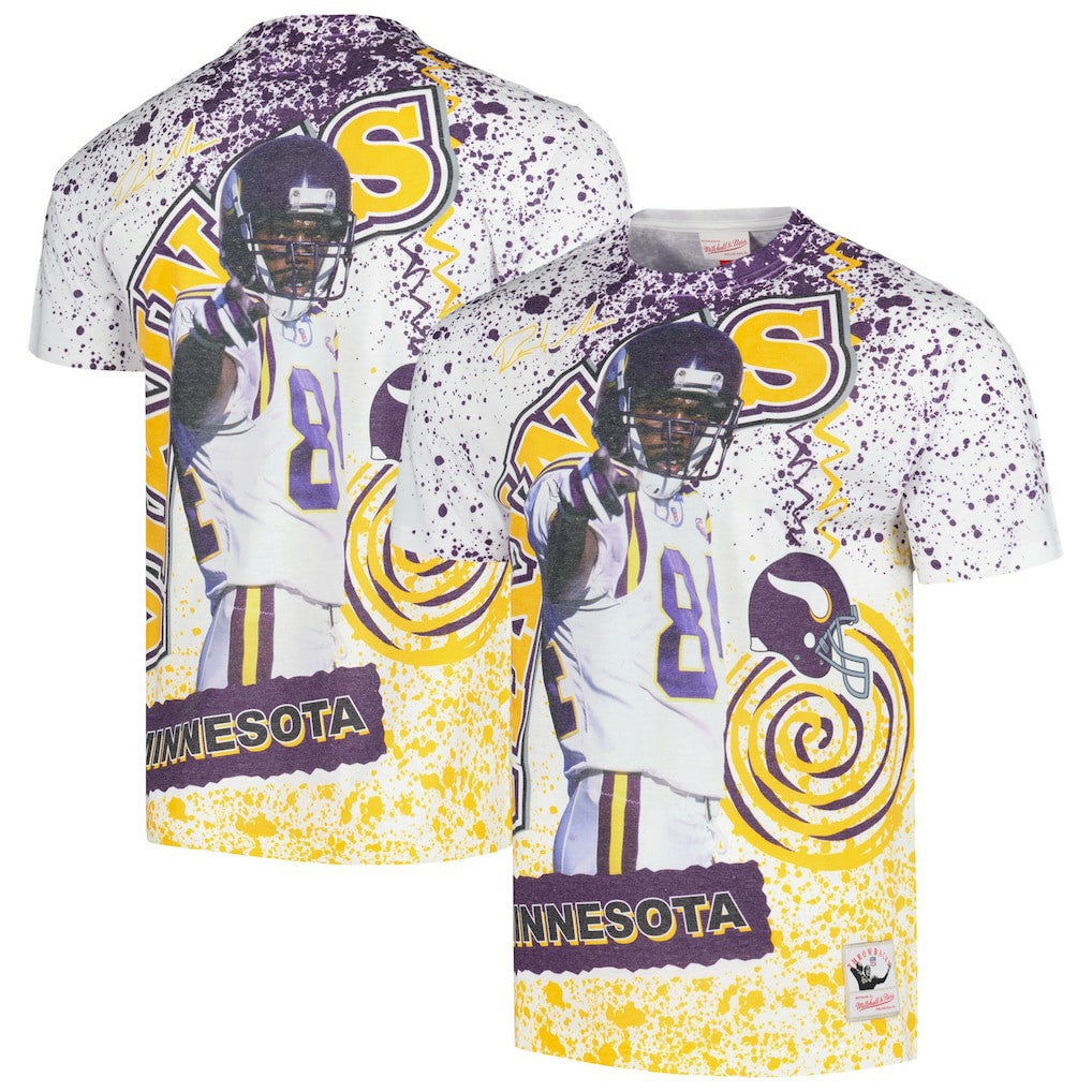 Randy Moss Minnesota Vikings Retired Player Name & Number Burst T-Shirt White | Mitchell & Ness