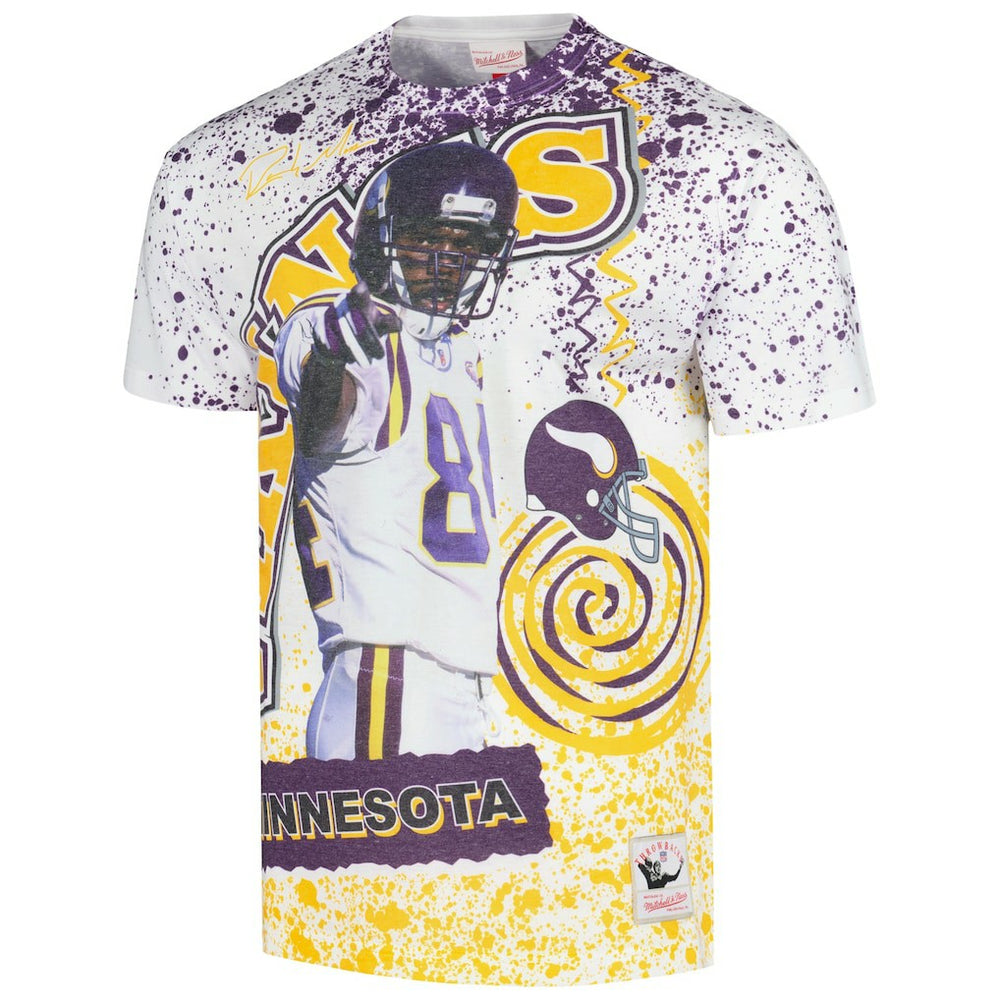 Randy Moss Minnesota Vikings Retired Player Name & Number Burst T-Shirt White | Mitchell & Ness