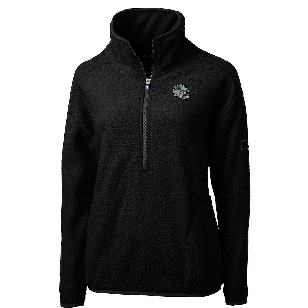 Carolina Panthers Cutter & Buck Women's Helmet Logo Cascade Eco Sherpa Fleece Half-Zip Pullover Jacket Black | NFL