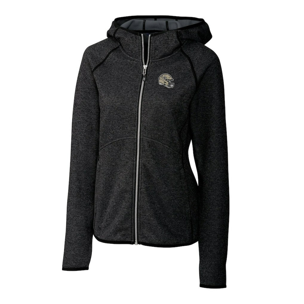 New Orleans Saints Cutter & Buck Women's Helmet Logo Mainsail Sweater-Knit Full-Zip Hoodie Charcoal | NFL