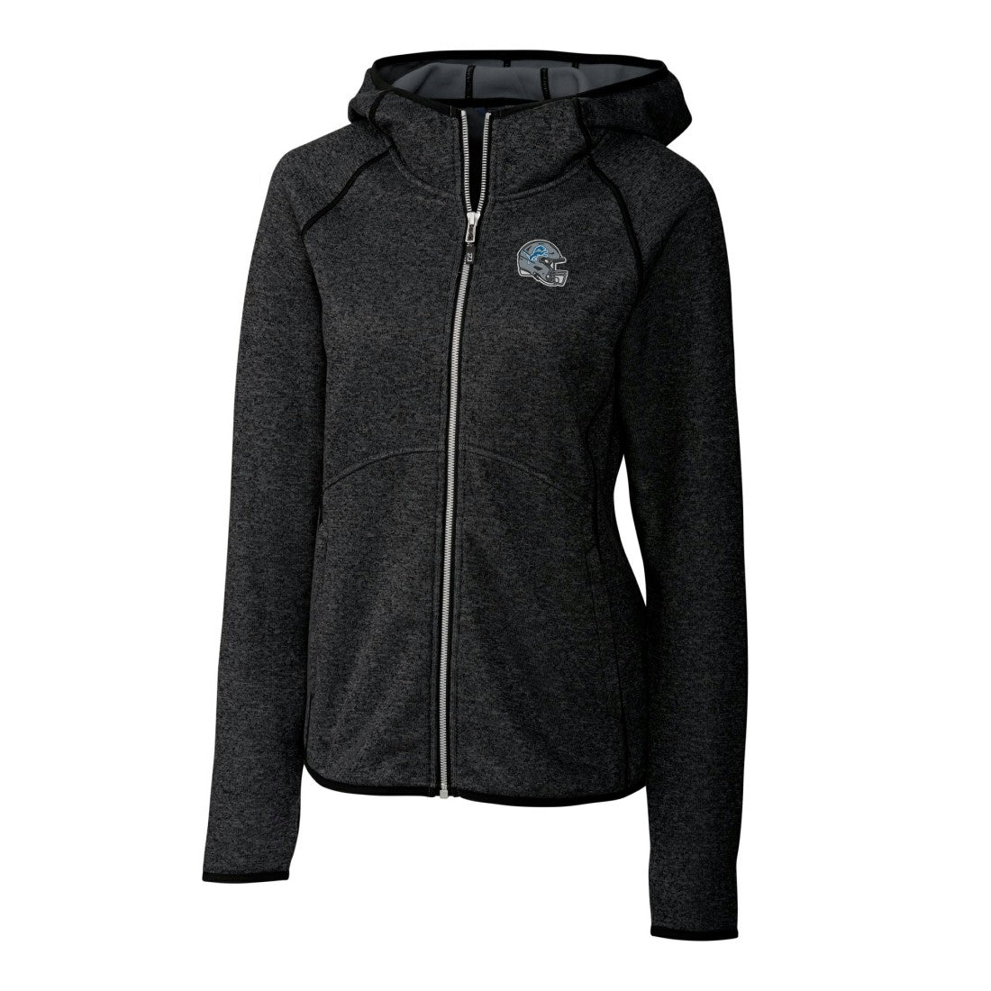 Detroit Lions Cutter & Buck Women's Helmet Logo Mainsail Sweater-Knit Full-Zip Hoodie Charcoal | NFL