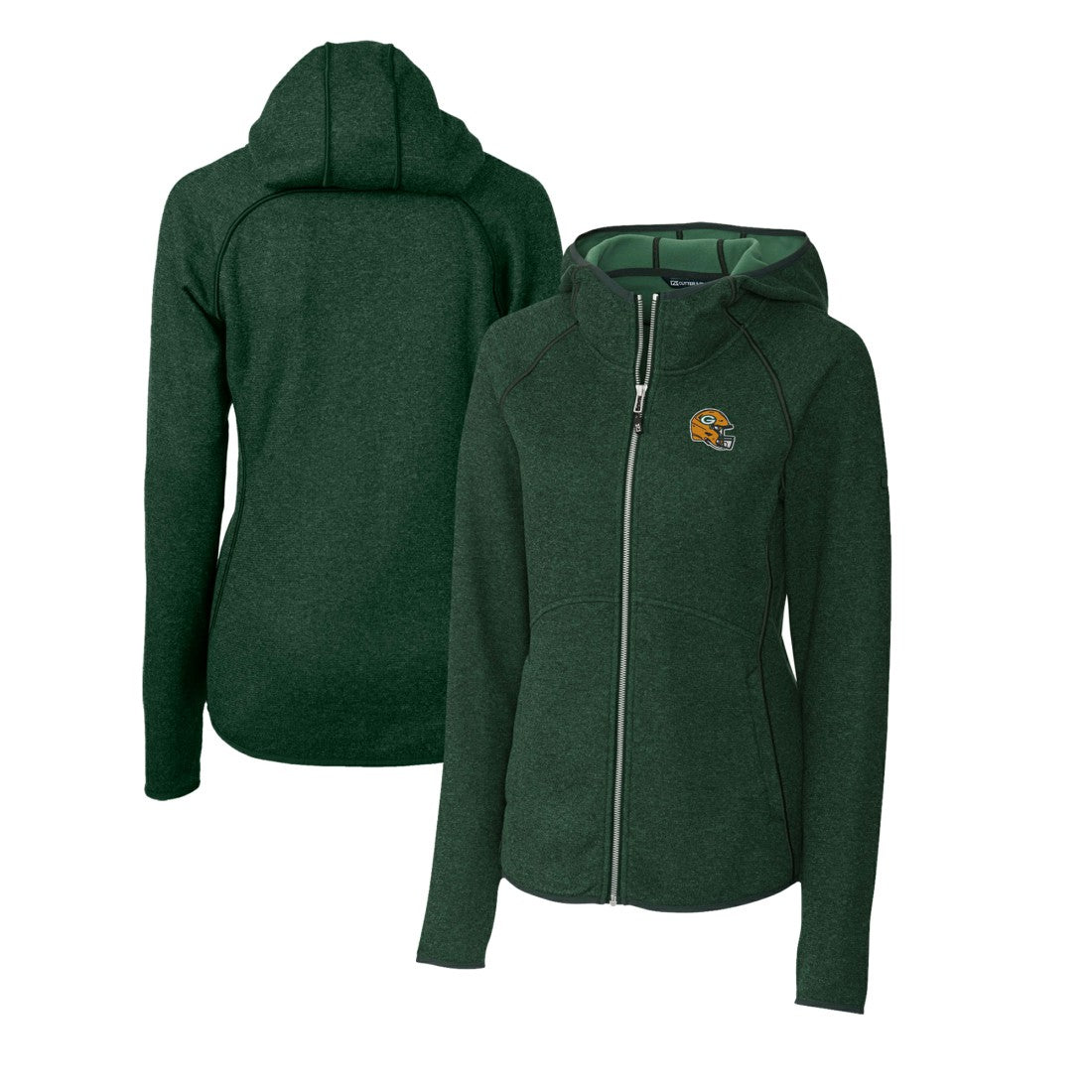 Green Bay Packers Cutter & Buck Women's Helmet Logo Mainsail Sweater-Knit Full-Zip Hoodie Green | NFL