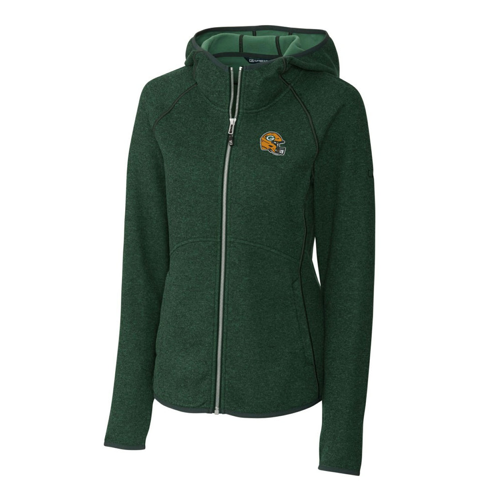 Green Bay Packers Cutter & Buck Women's Helmet Logo Mainsail Sweater-Knit Full-Zip Hoodie Green | NFL