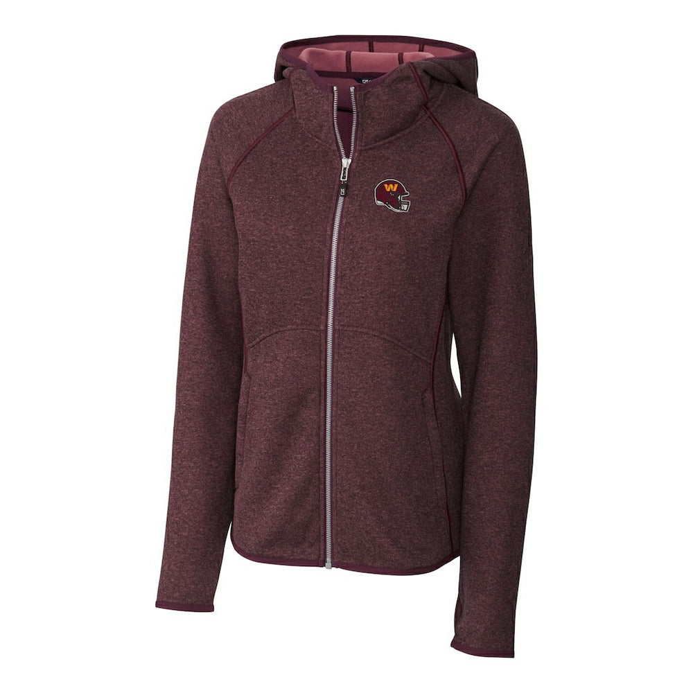 Washington Commanders Cutter & Buck Women's Helmet Logo Mainsail Sweater-Knit Full-Zip Hoodie Burgundy | NFL