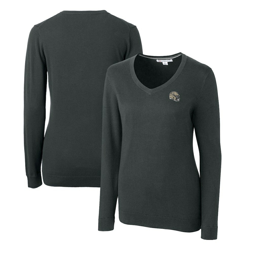 New Orleans Saints Cutter & Buck Women's Helmet Logo Lakemont Tri-Blend V-Neck Pullover Sweater Charcoal | NFL
