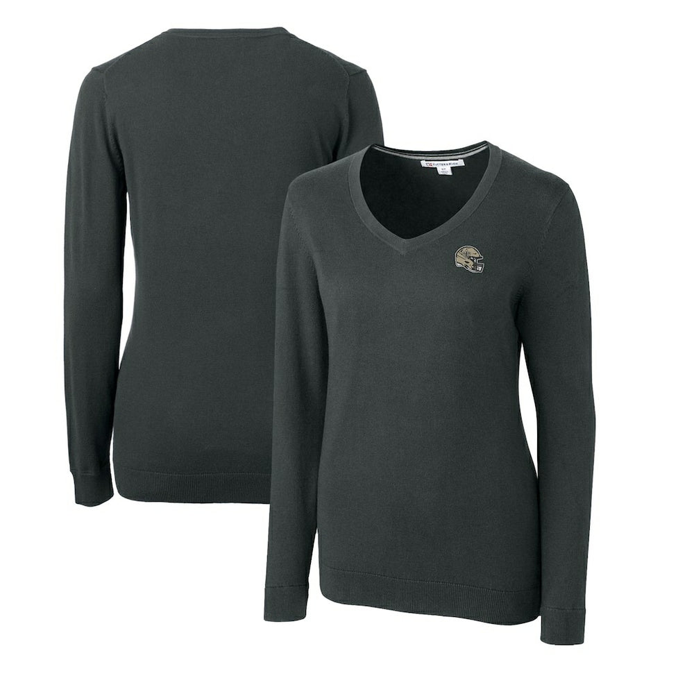 New Orleans Saints Cutter & Buck Women's Helmet Logo Lakemont Tri-Blend V-Neck Pullover Sweater Charcoal | NFL