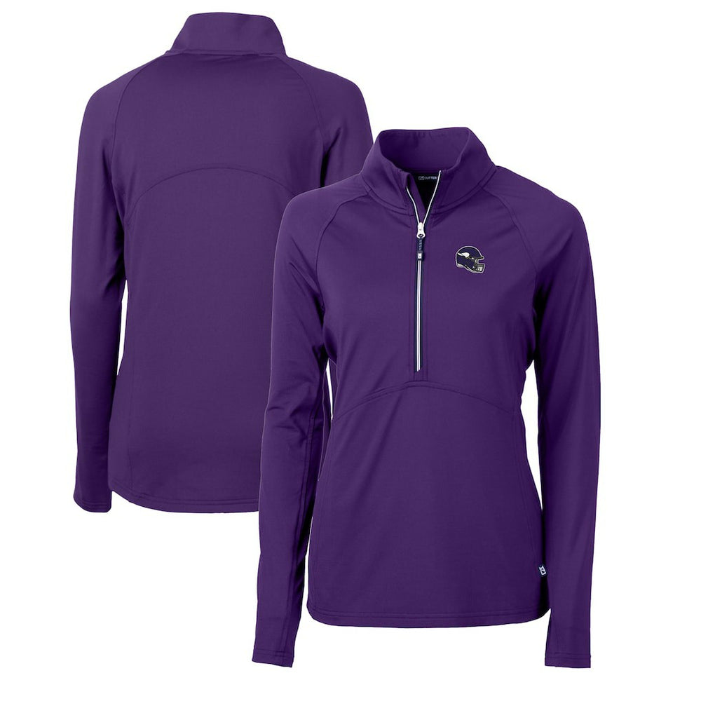 Minnesota Vikings Cutter & Buck Women's Helmet Logo Adapt Eco Knit Stretch Recycled Half-Zip Pullover Top Purple | NFL