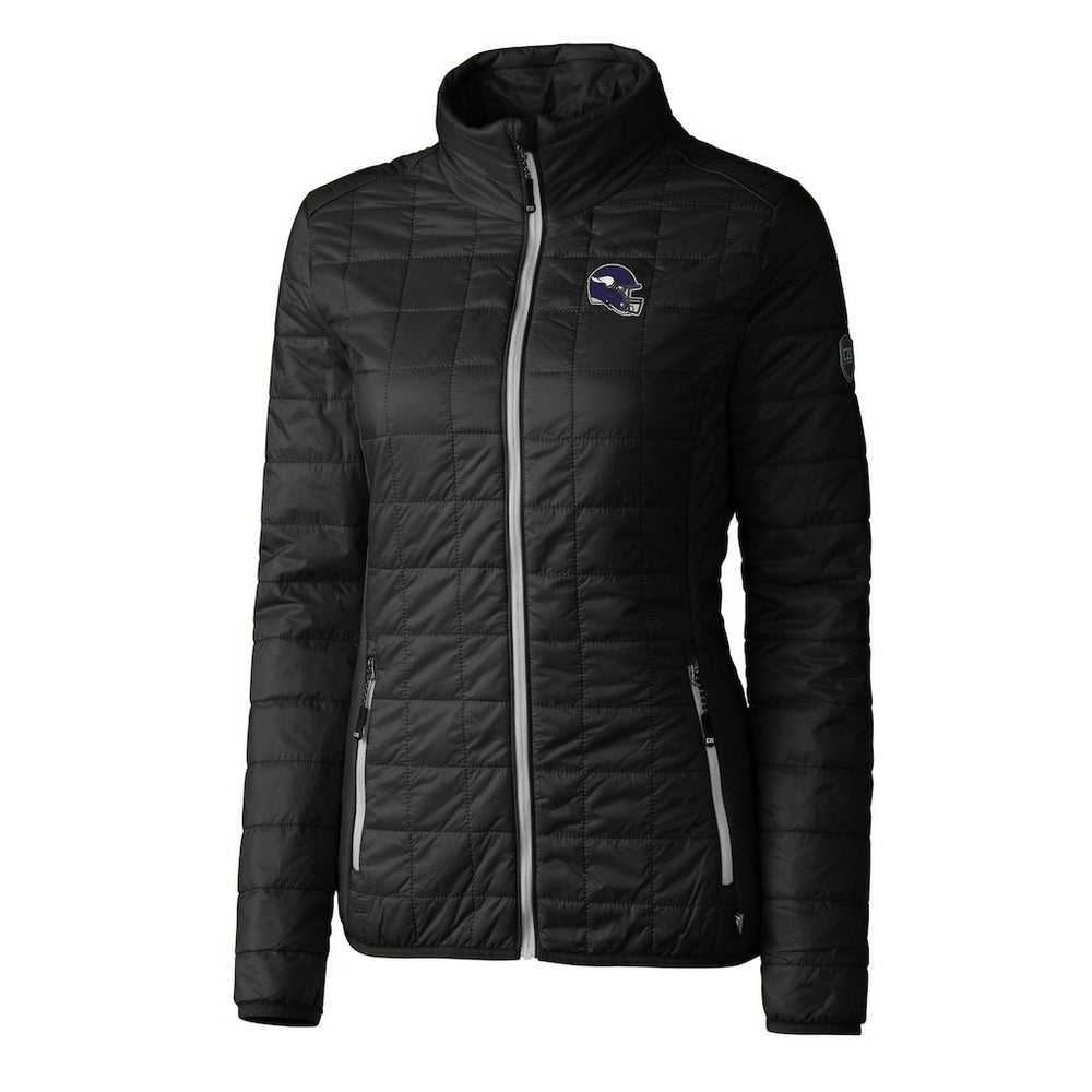 Minnesota Vikings Cutter & Buck Women's Helmet Logo Rainier PrimaLoft Eco Insulated Full-Zip Puffer Jacket Black | NFL