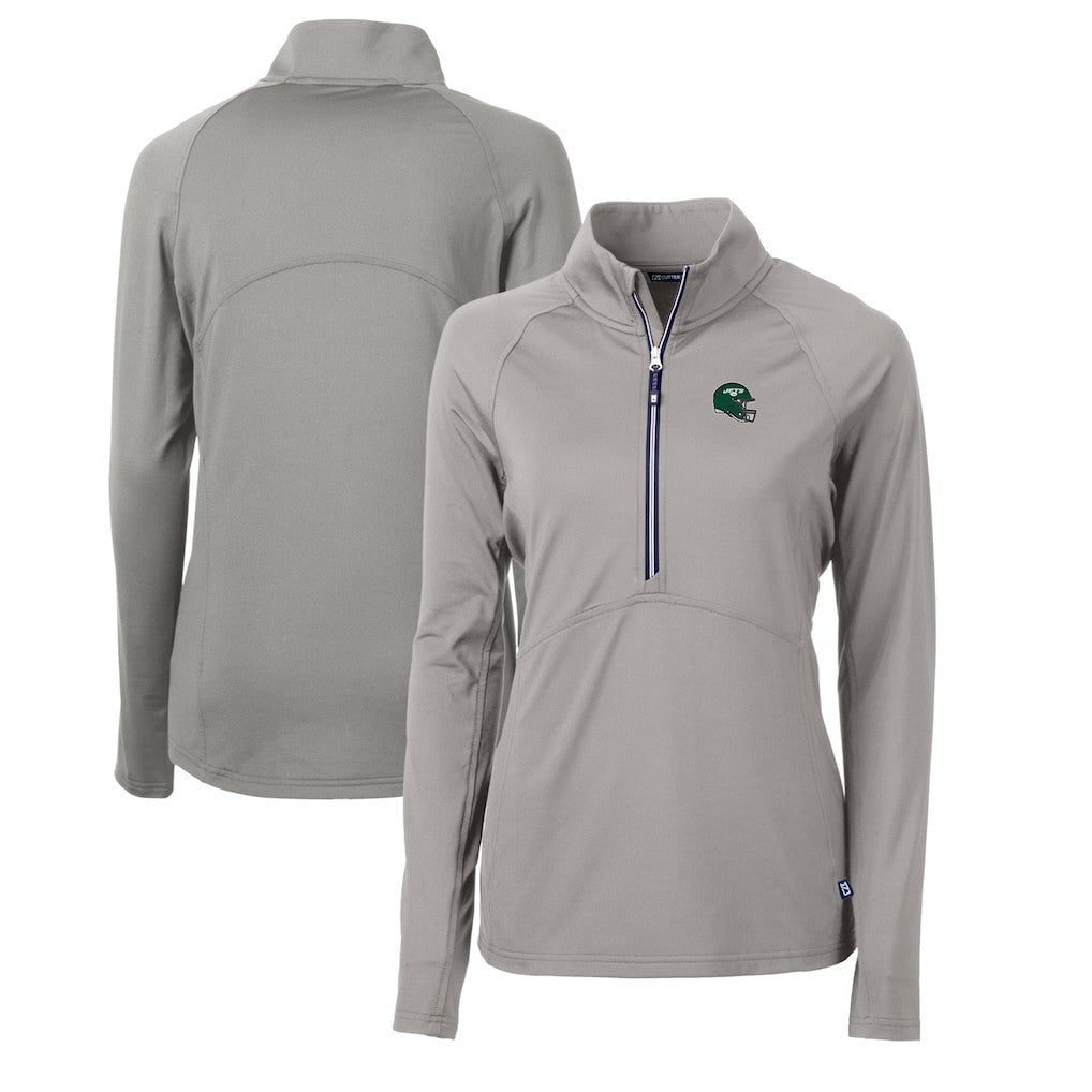 New York Jets Cutter & Buck Women's Helmet Logo Adapt Eco Knit Stretch Recycled Half-Zip Pullover Top Gray | NFL