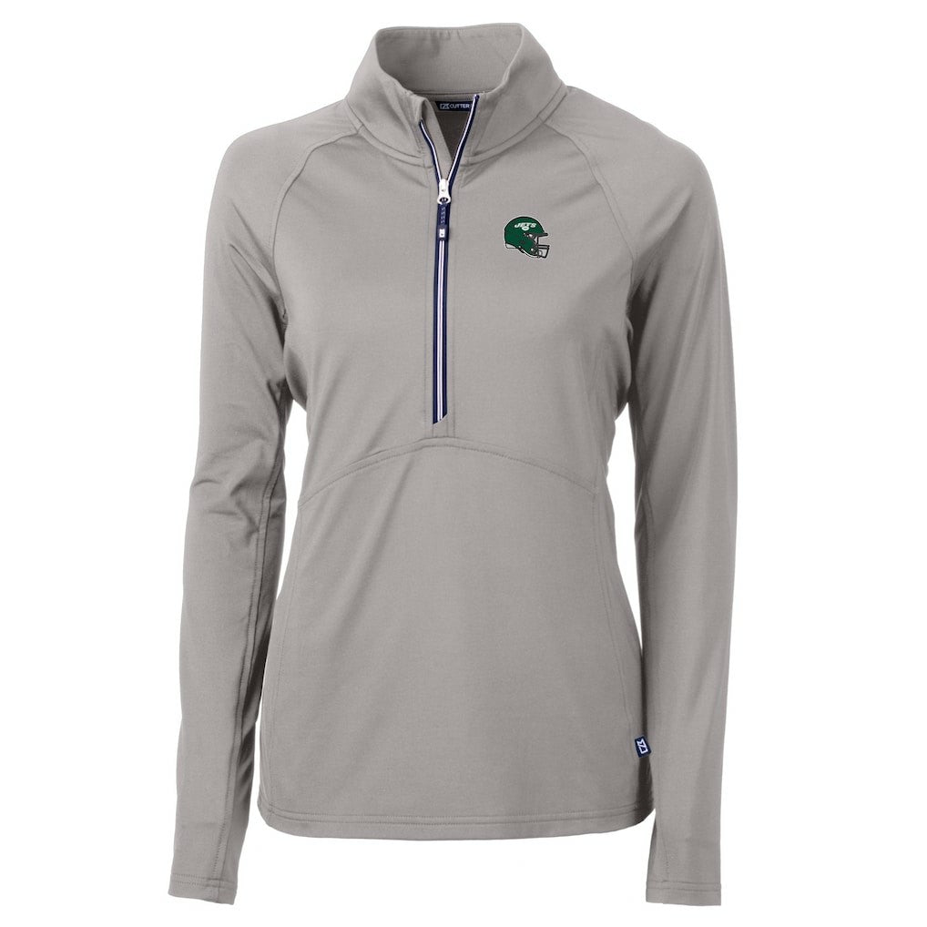New York Jets Cutter & Buck Women's Helmet Logo Adapt Eco Knit Stretch Recycled Half-Zip Pullover Top Gray | NFL