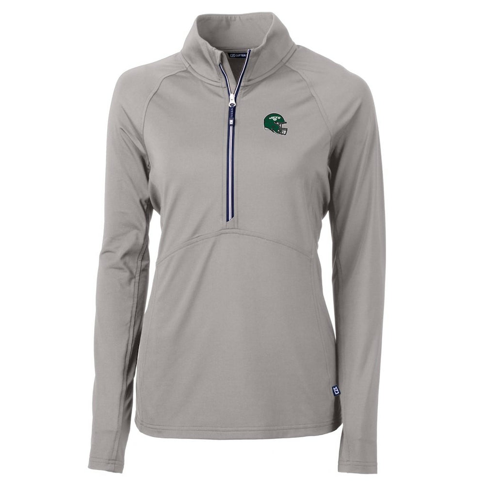 New York Jets Cutter & Buck Women's Helmet Logo Adapt Eco Knit Stretch Recycled Half-Zip Pullover Top Gray | NFL
