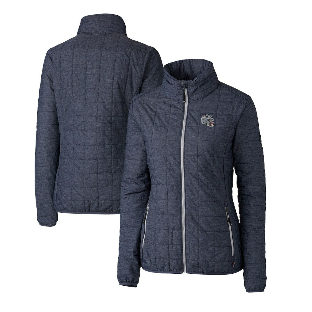New England Patriots Cutter & Buck Women's Helmet Logo Rainier PrimaLoft Eco Insulated Full-Zip Puffer Jacket Heather Navy | NFL