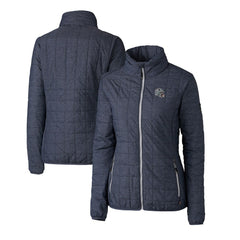 New England Patriots Cutter & Buck Women's Helmet Logo Rainier PrimaLoft Eco Insulated Full-Zip Puffer Jacket Heather Navy | NFL