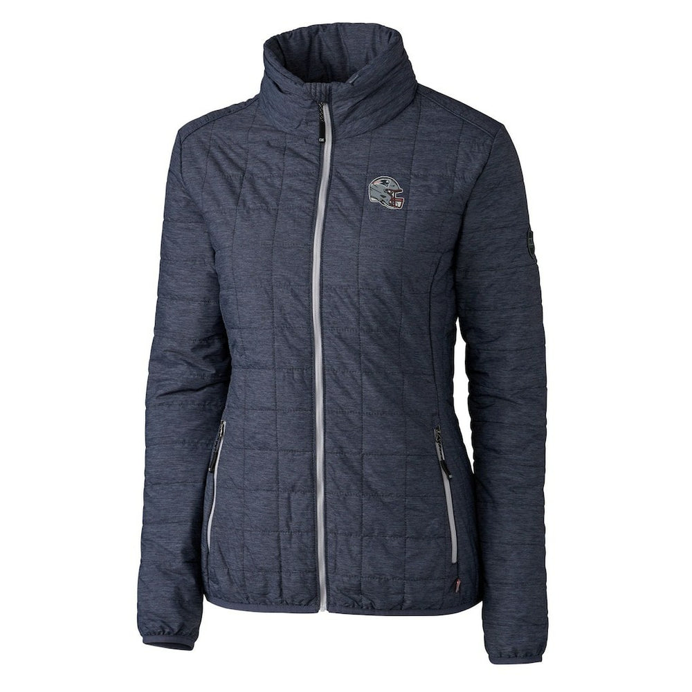 New England Patriots Cutter & Buck Women's Helmet Logo Rainier PrimaLoft Eco Insulated Full-Zip Puffer Jacket Heather Navy | NFL