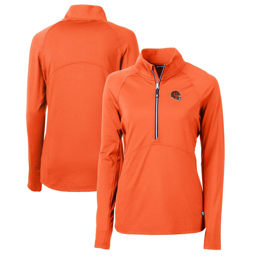 Cincinnati Bengals Cutter & Buck Women's Helmet Logo Adapt Eco Knit Stretch Recycled Half-Zip Pullover Top Orange | NFL