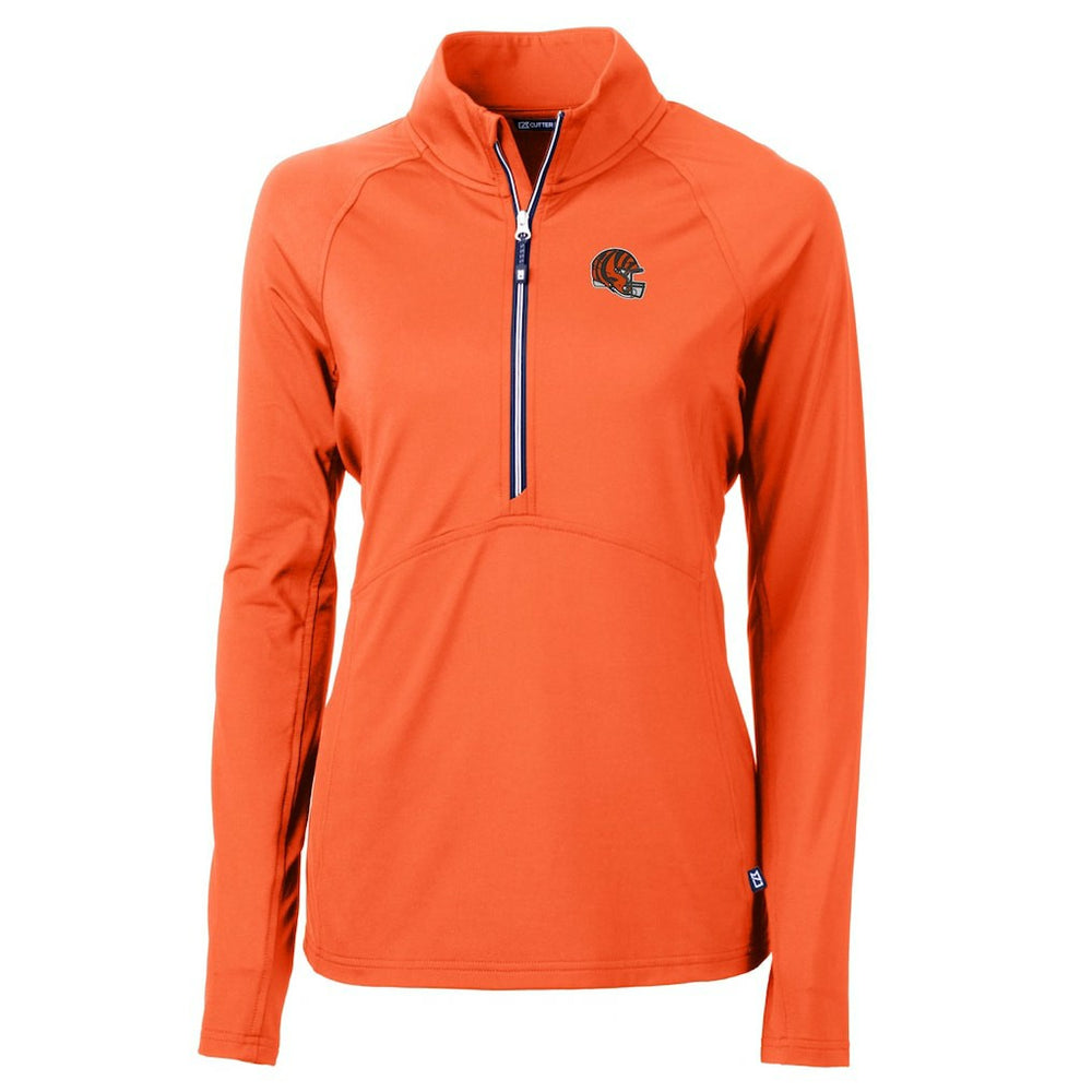 Cincinnati Bengals Cutter & Buck Women's Helmet Logo Adapt Eco Knit Stretch Recycled Half-Zip Pullover Top Orange | NFL