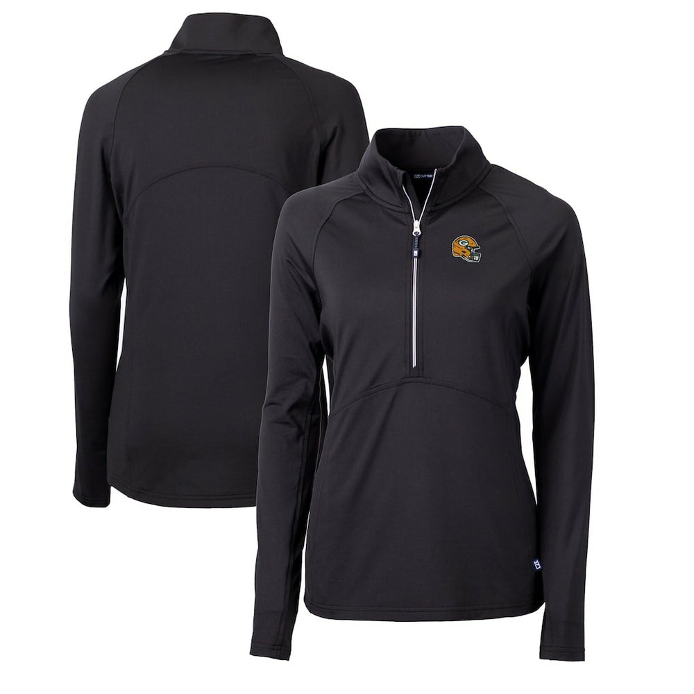 Green Bay Packers Cutter & Buck Women's Helmet Logo Adapt Eco Knit Stretch Recycled Half-Zip Pullover Top Black | NFL