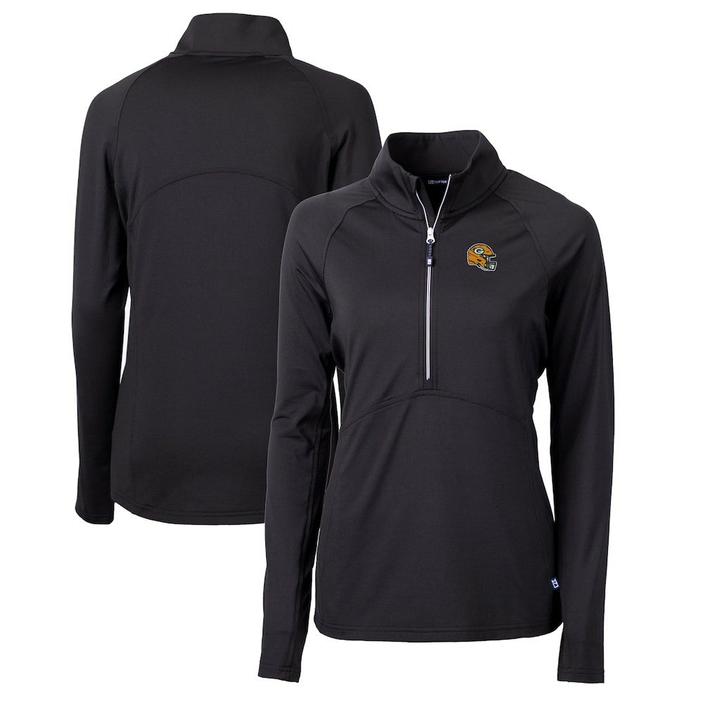 Green Bay Packers Cutter & Buck Women's Helmet Logo Adapt Eco Knit Stretch Recycled Half-Zip Pullover Top Black | NFL