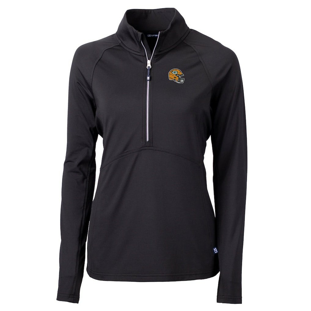 Green Bay Packers Cutter & Buck Women's Helmet Logo Adapt Eco Knit Stretch Recycled Half-Zip Pullover Top Black | NFL