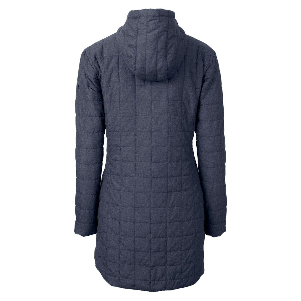Denver Broncos Cutter & Buck Women's Helmet Logo Rainier Primaloft Eco Insulated Hooded Long Coat Heather Navy | NFL
