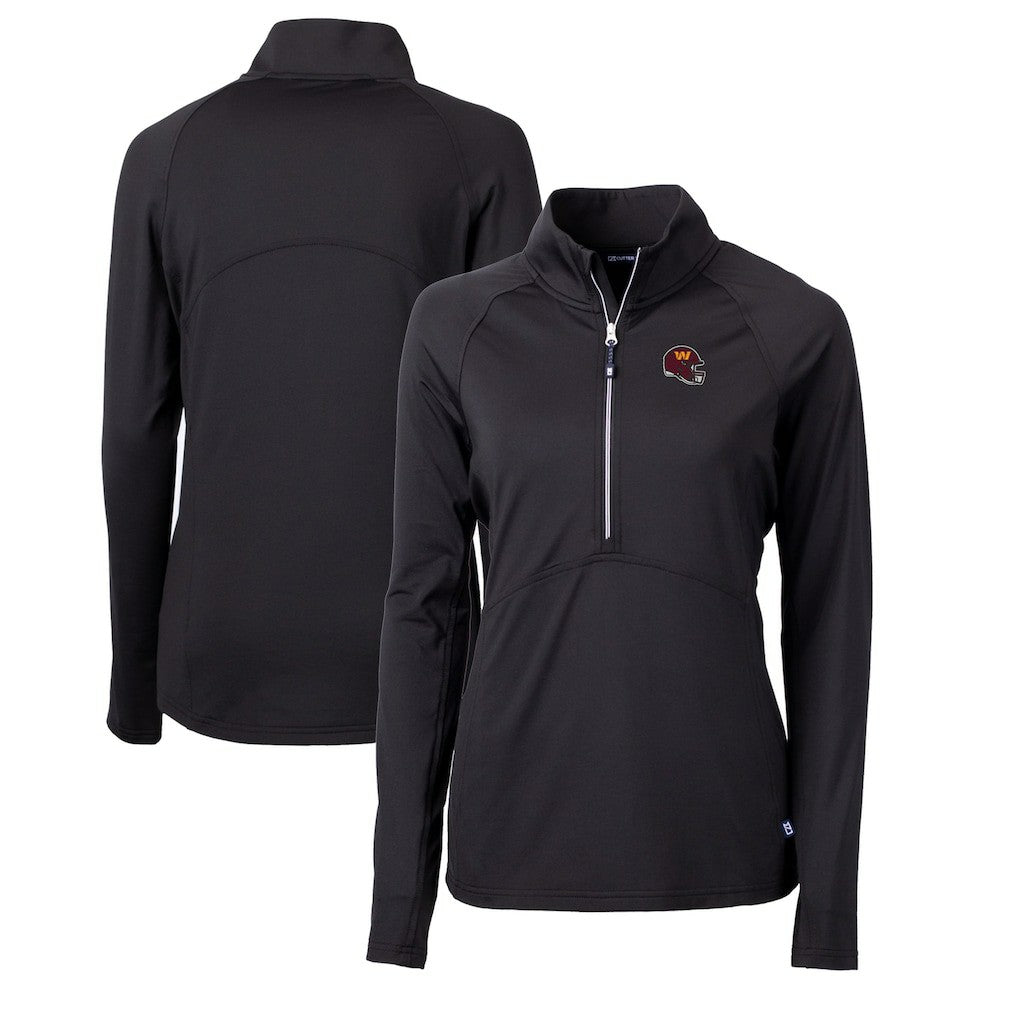 Washington Commanders Cutter & Buck Women's Helmet Logo Adapt Eco Knit Stretch Recycled Half-Zip Pullover Top Black | NFL