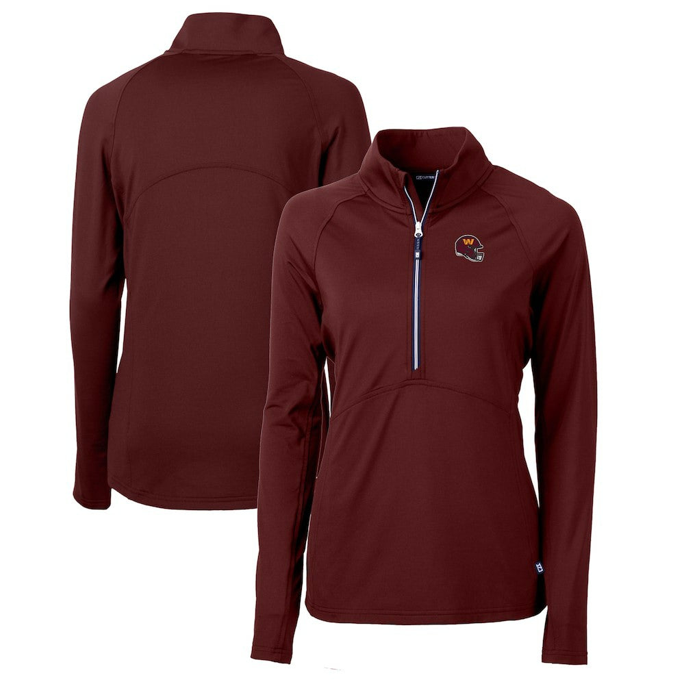 Washington Commanders Cutter & Buck Women's Helmet Logo Adapt Eco Knit Stretch Recycled Half-Zip Pullover Top Burgundy | NFL
