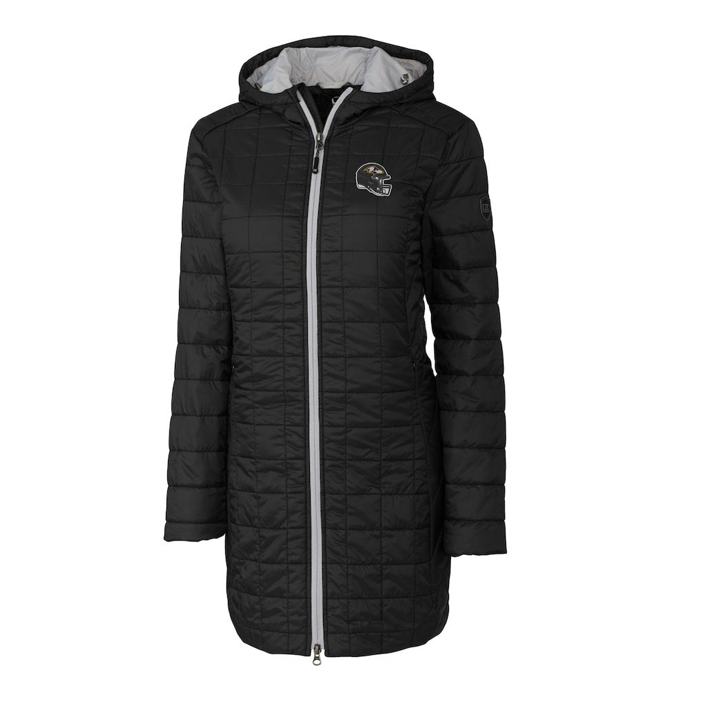 Baltimore Ravens Cutter & Buck Women's Helmet Logo Rainier Primaloft Eco Insulated Hooded Long Coat Black | NFL