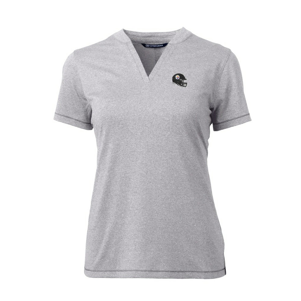 Pittsburgh Steelers Cutter & Buck Women's Helmet Logo DryTec Forge Stretch V-Neck Blade Top Heather Gray | NFL