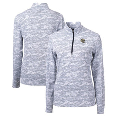 New Orleans Saints Cutter & Buck Women's Helmet Logo Traverse Camo Print Stretch Quarter-Zip Pullover Top Charcoal | NFL