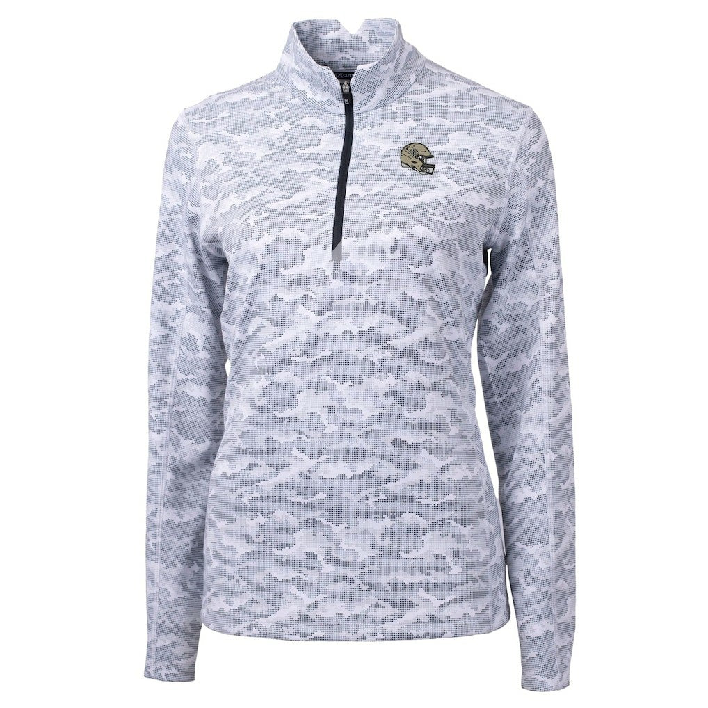 New Orleans Saints Cutter & Buck Women's Helmet Logo Traverse Camo Print Stretch Quarter-Zip Pullover Top Charcoal | NFL