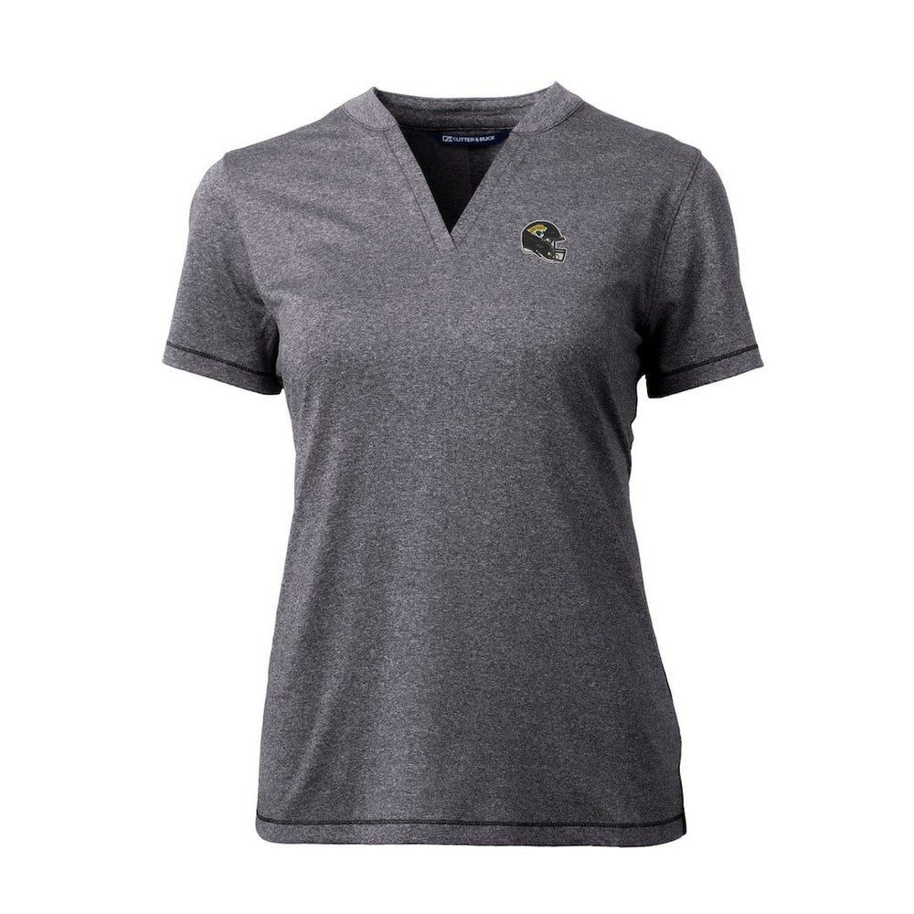 Jacksonville Jaguars Cutter & Buck Women's Helmet Logo DryTec Forge Stretch V-Neck Blade Top Heather Charcoal | NFL