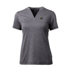 Jacksonville Jaguars Cutter & Buck Women's Helmet Logo DryTec Forge Stretch V-Neck Blade Top Heather Charcoal | NFL