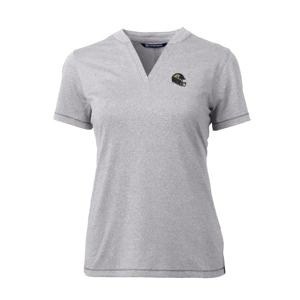 Jacksonville Jaguars Cutter & Buck Women's Helmet Logo DryTec Forge Stretch V-Neck Blade Top Heather Gray | NFL