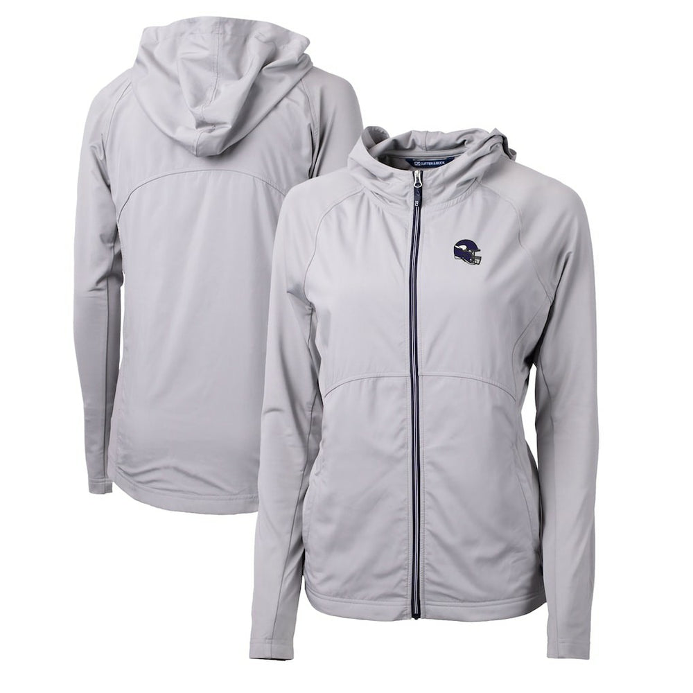 Minnesota Vikings Cutter & Buck Women's Helmet Logo Adapt Eco Knit Hybrid Recycled Full-Zip Hoodie Heather Gray | NFL
