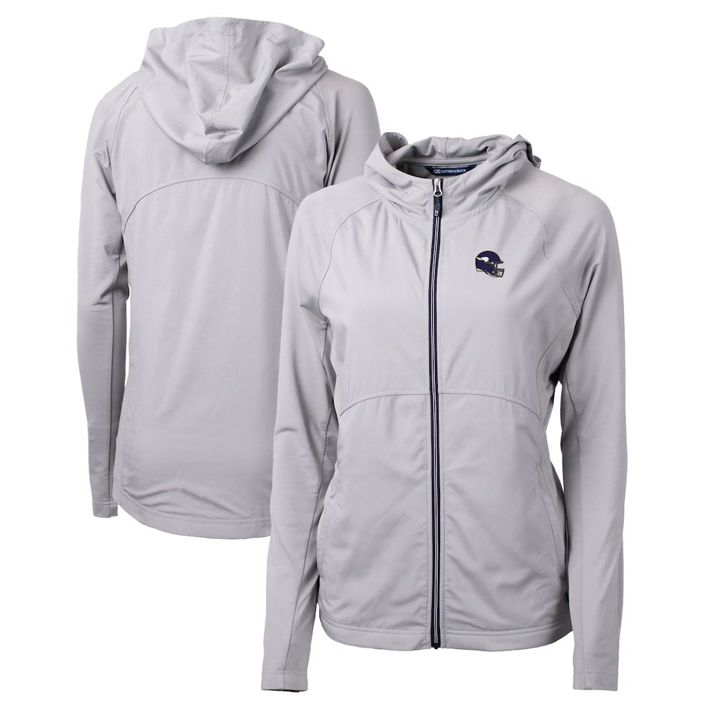 Minnesota Vikings Cutter & Buck Women's Helmet Logo Adapt Eco Knit Hybrid Recycled Full-Zip Hoodie Heather Gray | NFL