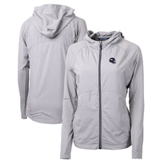 Minnesota Vikings Cutter & Buck Women's Helmet Logo Adapt Eco Knit Hybrid Recycled Full-Zip Hoodie Heather Gray | NFL