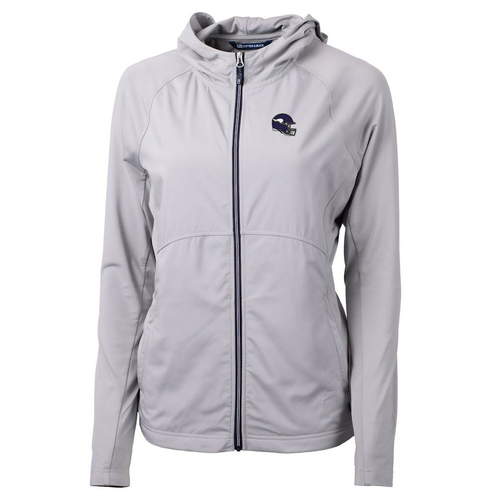 Minnesota Vikings Cutter & Buck Women's Helmet Logo Adapt Eco Knit Hybrid Recycled Full-Zip Hoodie Heather Gray | NFL