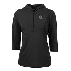 Carolina Panthers Cutter & Buck Women's Helmet Logo DryTec Virtue Eco Pique Recycled 3/4-Sleeve Half-Zip Pullover Hoodie Black | NFL