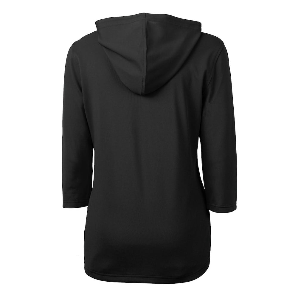 Carolina Panthers Cutter & Buck Women's Helmet Logo DryTec Virtue Eco Pique Recycled 3/4-Sleeve Half-Zip Pullover Hoodie Black | NFL