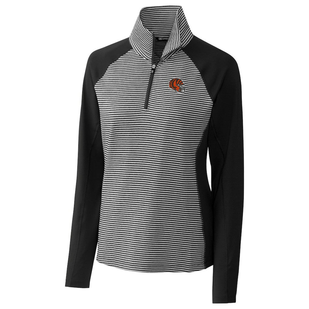 Cincinnati Bengals Cutter & Buck Women's Helmet Logo DryTec Forge Tonal Stripe Stretch Half-Zip Top Black | NFL
